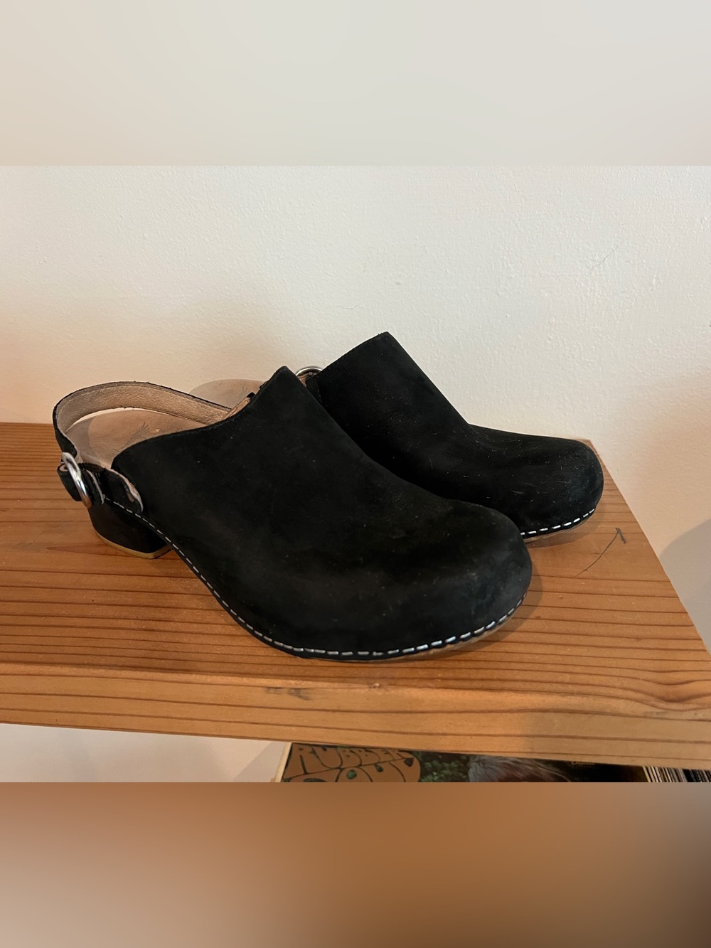 Dansko Black Suede Clog Mules with Back Strap
